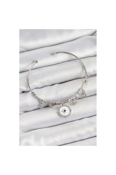 Skygo Brass Zircon Stone Compass Model Silver Color Charm Bracelet - Tj-Bb7349