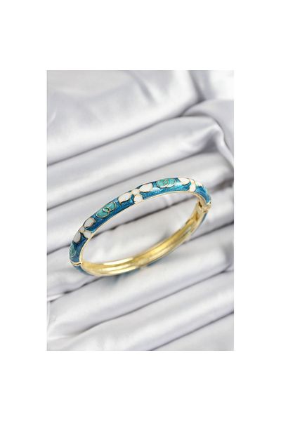 Skygo Mineli Brass Blue and White Flower Motif Gold Color Women's Handcuffs - Tj-Bb7390
