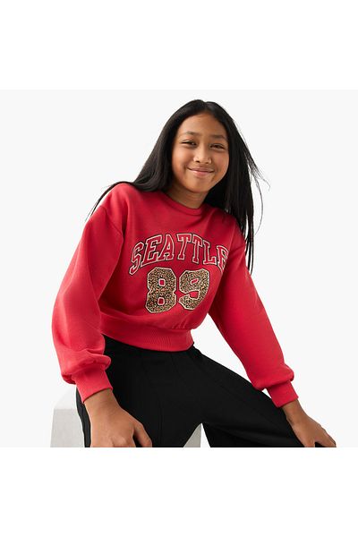 Juniors Printed Pullover with Crew Neck and Long Sleeves