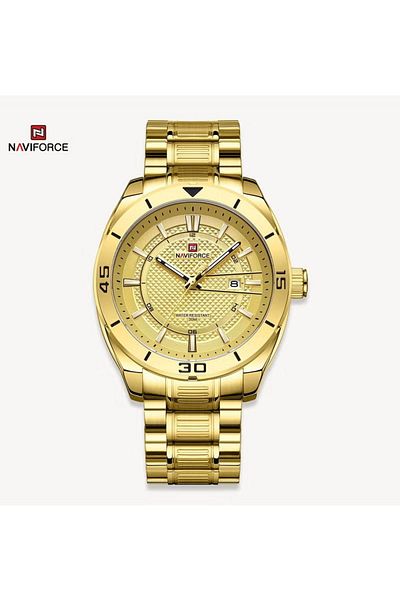 Naviforce Men's Gold Stainless Steel Watch Luxury Quartz Water Resistant