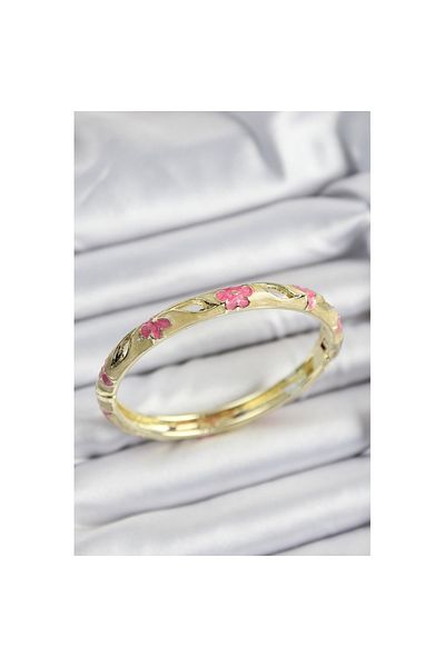 Skygo Mineli Brass Pink and Mustard Flower Motif Gold Color Women's Handcuffs - Tj-Bb7369