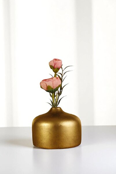 Evene Vazo Küçük Vazo Masa Üstü Vazo Ev Dekorasyon Vazo Altın Eskitme Renk Model 63