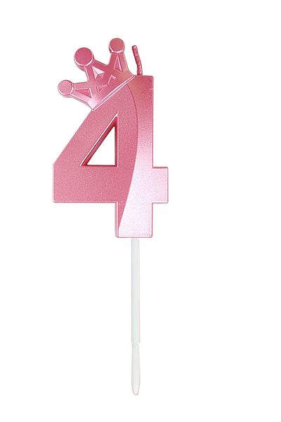 L&Wen Number Birthday Candles, Number 4 Cake Candles for Birthday, Wedding (1Pc, Pink)