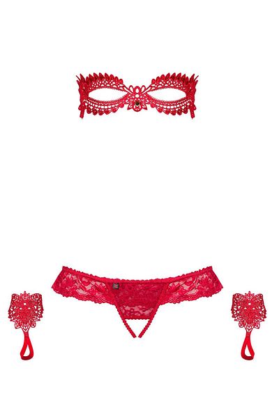 obsessive 3-piece lingerie set, Obsessive, red S/M