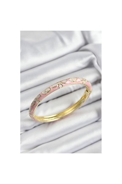 Skygo Mineli Brass Pink Flower Motif Gold Color Women's Handcuffs - Tj-Bb7398