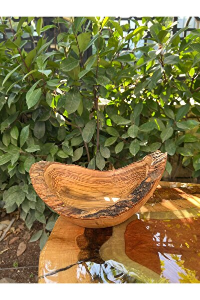 SUR AHŞAP EPOKSİ Zeytin Ağacından El Yapımı Organik Kayık Tabak 7*24 cm