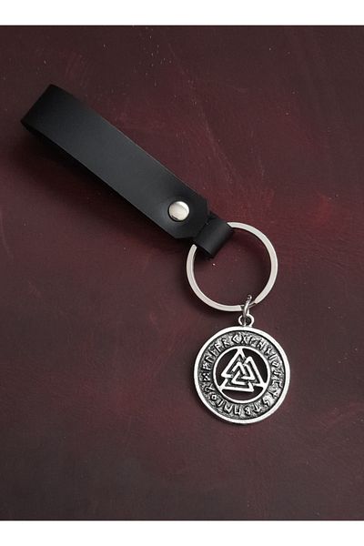 BSN Store Valknut Figure Genuine Leather Keychain Gift Keychain