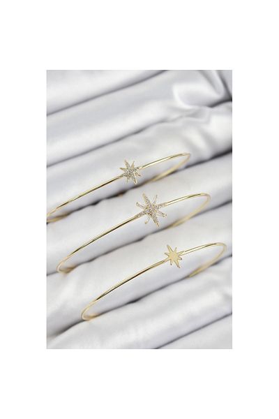 Skygo Brass Zircon Stone Pole Star Model Gold Color Vip 3-Piece Women's Bracelet - Tj-Bb7338