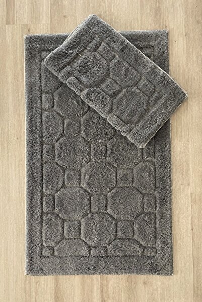 Thalia Home طقم سجادة حمام منسوجة من القطن بنسبة 100% ماصة للماء، طقم سجاد حمام مكون من قطعتين 60 × 100 - 50 × 60