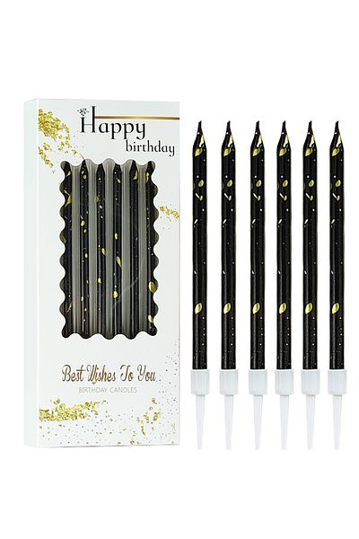 L&Wen Birthday Candles, Metallic Long Thin Birthday Cake Candles for Birthday, Wedding (Black/Gold)