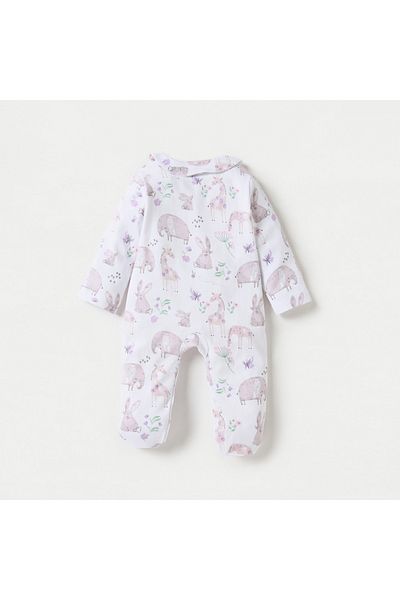 Juniors All-Over Safari Print Footed Sleepsuit with Long Sleeves and Collar