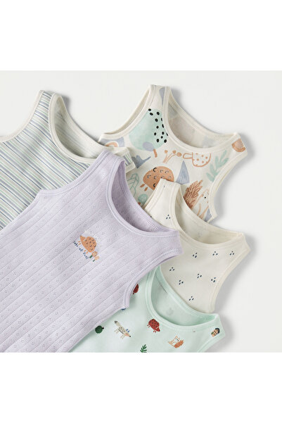 Juniors Printed Sleeveless Bodysuit with Button Closure - Set of 5