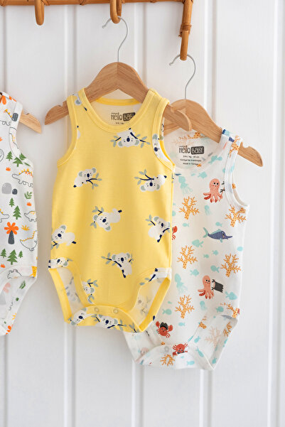 Hello Baby %100 Pamuk 4lü Desenli Bebek Çocuk Atlet