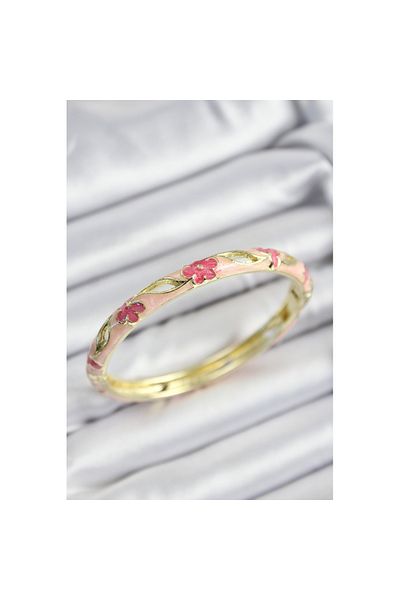 Skygo Mineli Brass Pink Flower Motif Gold Color Women's Handcuffs - Tj-Bb7372
