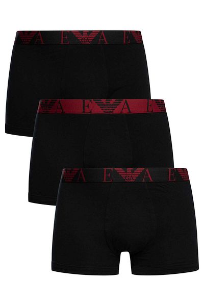 Emporio Armani Men's Cotton Elastic Waist with Logo 3-Piece Black Boxer 3-Piece Em000259 Af10778-Mc406