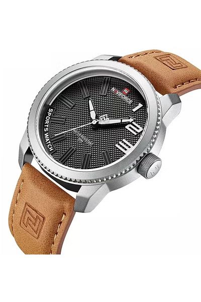 Naviforce Stylish Mens Sports Watch with Black Dial Leather Strap Quartz Movement Analog Display