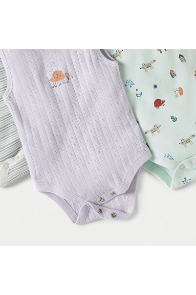 Juniors Printed Sleeveless Bodysuit with Button Closure - Set of 5