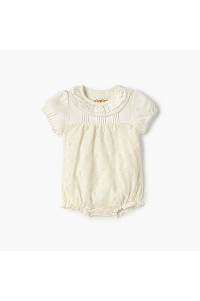 giggles Textured Romper with Short Sleeves and Snap Button Closure