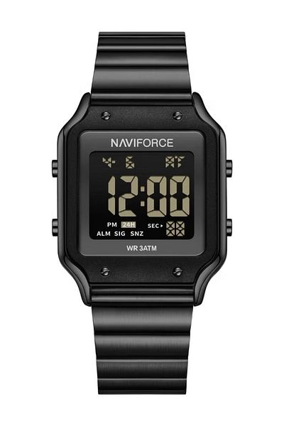 Naviforce Black Digital Watch for Men and Women Sleek Square Stainless Steel Wristwatch with LED Display