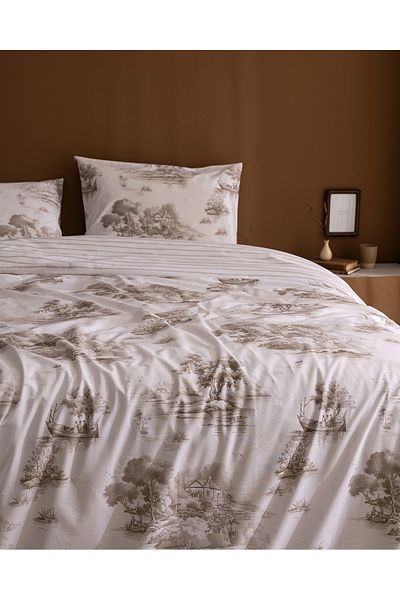 Madame Coco Bonneville Double 100% Cotton Ranforce Printed Duvet Cover Set - Beige