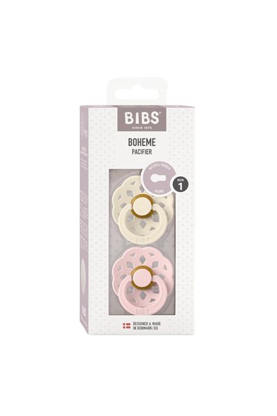 Bibs Set of 2 Latex Pacifiers, BIBS Boheme, round nipple, Ivory/Blossom