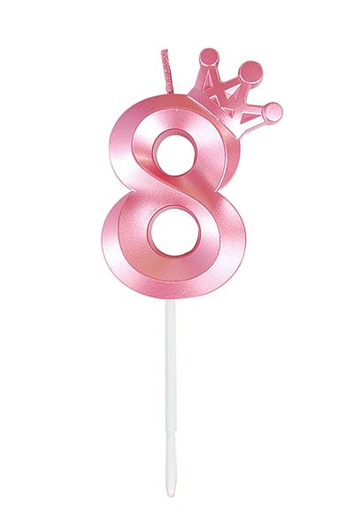 L&Wen Number Birthday Candles, Number 8 Cake Candles for Birthday, Wedding (1Pc, Pink)