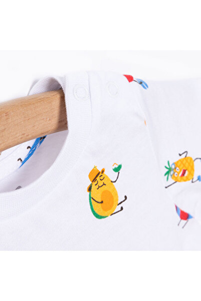 ebebek Hello Baby HelloBaby Baby Boy Basic T-shirt με σχέδιο φρούτων με κοντό μανίκι λευκό