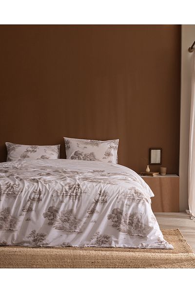 Madame Coco Bonneville Double 100% Cotton Ranforce Printed Duvet Cover Set - Beige