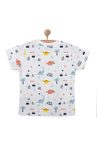 ebebek Hello Baby HelloBaby Baby Boy Basic T-shirt με σχέδιο δεινοσαύρων με κοντό μανίκι λευκό