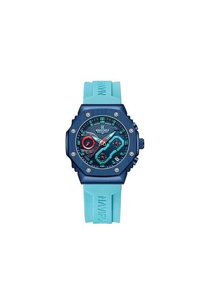 Naviforce Men's Blue & Cyan Sport Chronograph Watch – Bold Design Multifunctional Dial Waterproof
