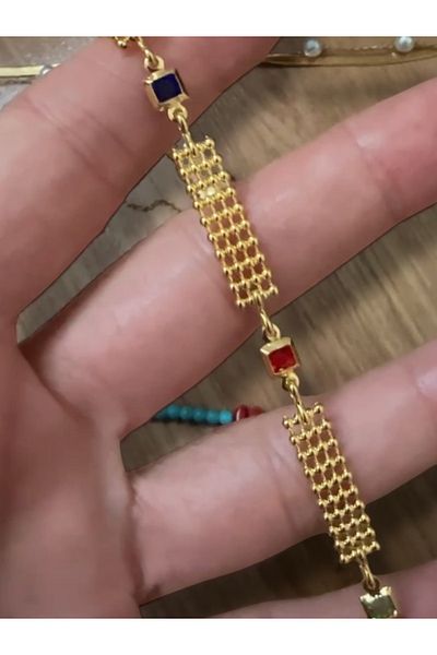 Finery by Nerrs Steel Colored Stone Detailed Floor Anklet