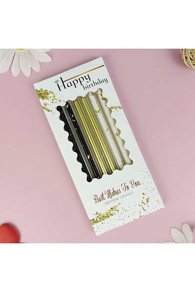 L&Wen Long Thin Birthday Candles, Birthday Party, Wedding Decorations (6 Count, Black/Gold/White)