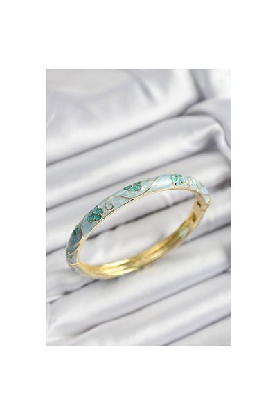 Skygo Mineli Brass Turquoise Flower Motif Gold Color Women's Handcuffs - Tj-Bb7396