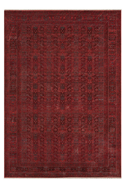 Moqa A Different Carpet Anadolu 4002 Kırmızı Otantik Desenli Halı - Antialerjik, Pamuk Taban, 6 mm Hav Yüksekliği