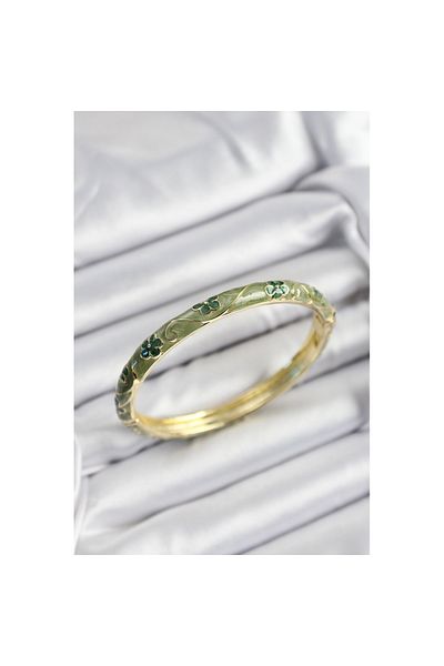 Skygo Mineli Brass Green Flower Motif Gold Color Women's Handcuffs - Tj-Bb7391