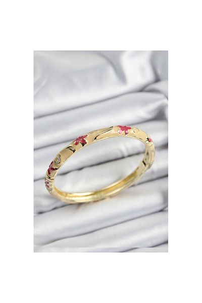 Skygo Mineli Brass Pink and Cream Flower Motif Gold Color Women's Handcuffs - Tj-Bb7370