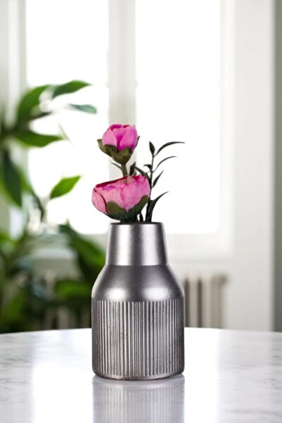Evene Vazo Küçük Vazo Masa Üstü Vazo Ev Dekorasyon Vazo Gümüş Eskitme Renk Model 60