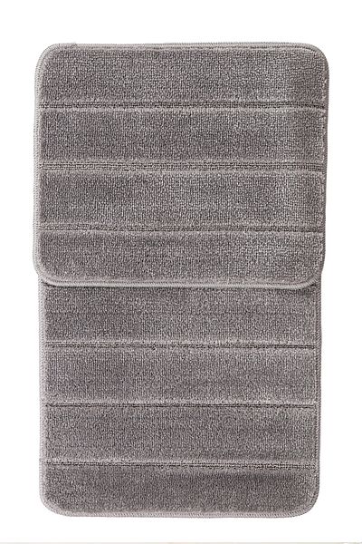 KONFOR Non-Slip Bathroom Mat Set – Soft-Textured, Water Absorbent, Washable New Striped Set (50x80