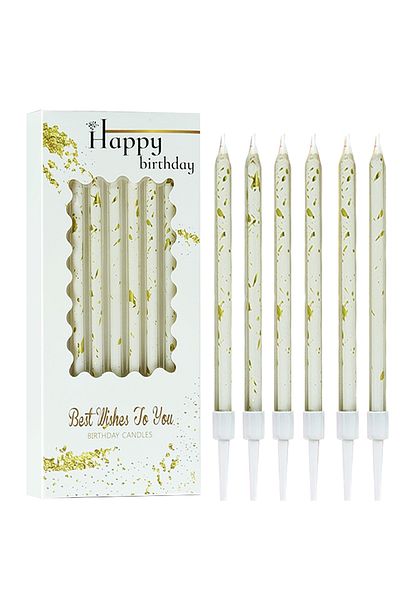 L&Wen Long Thin Birthday Candles, White Gold Glitter Candles, Party, Wedding Decorations (6 Count)