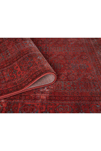 Moqa A Different Carpet Anadolu 4002 Kırmızı Otantik Desenli Halı - Antialerjik, Pamuk Taban, 6 mm Hav Yüksekliği