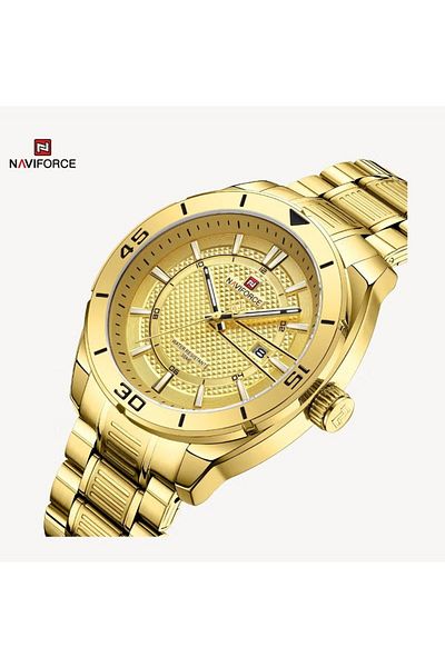 Naviforce Men's Gold Stainless Steel Watch Luxury Quartz Water Resistant