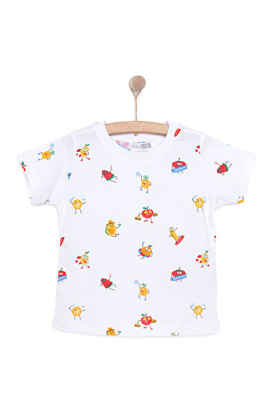 ebebek Hello Baby HelloBaby Baby Boy Basic T-shirt με σχέδιο φρούτων με κοντό μανίκι λευκό