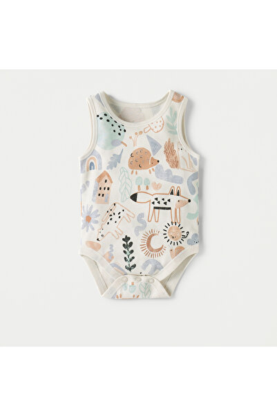 Juniors Printed Sleeveless Bodysuit with Button Closure - Set of 5