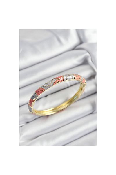 Skygo Mineli Brass Gray and Pink Spiral Motif Gold Color Women's Handcuffs - Tj-Bb7388
