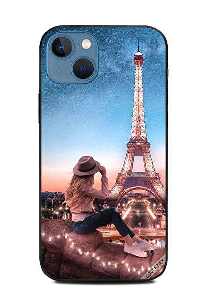 Covernex غطاء حماية لهاتف أبل آيفون 13 - بني - فتاة القبعة وبرج إيفيل