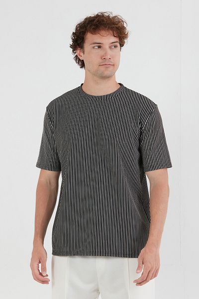 Fulla Moda Μπλουζάκι με ριγέ Jacquard Crew Neck