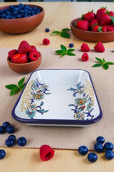İnci Emaye No 28 Enamel Rectangle Plate Dish Breakfast Camping Picnic