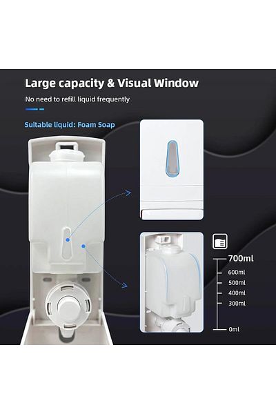 AKC 700ml Wall Mount Foam Soap Dispenser - Manual Push Liquid Hand Sanitizer Dispenser with Lock