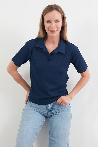 Fulla Moda Wrapped Fabric Buttoned Polo Neck T-Shirt
