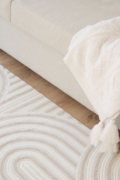 KONFOR Vola 2901 Soft-Textured Modern Living Room, Kitchen, Corridor Rug – Cream, Non-Dust Machine-Made Rug